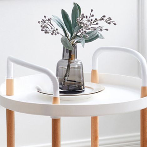 Chariot de style nordique, étagère de rangement pour la maison, chariot de sol mobile à roulettes multifonctionnel pour le salon, table basse, blanc, à trois niveaux. (1/5)