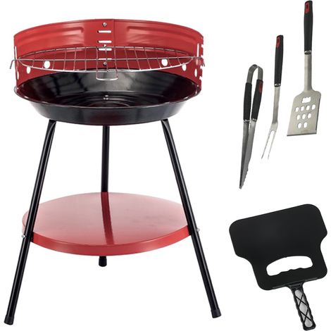 MAURY'S SET BARBECUE TONDO 4 POSIZIONI 36X55H CM + VENTAGLIO DA 32 CM + GRILL SET 3 UTENSILI 43 CM (1/5)