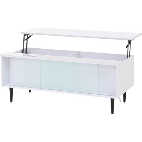 Tavolino da salotto alzabile 105 x 50 x 43 cm bianco con LED e vano contenitore in vetro temperato (1/5)