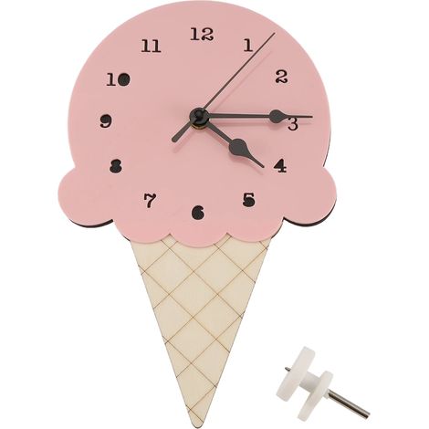 Wanduhr im nordischen INS-Stil mit Eiscreme-Motiv, leiser Cartoon-Stil, nicht tickend, batteriebetrieben für Kinderzimmer (1/5)