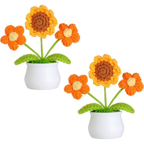 Fleurs artificielles au crochet, plante en pot, mini pot de fleurs tricoté, petite fleur faite main au crochet pour la décoration de la maison ou du bureau-AquaForge (1/5)