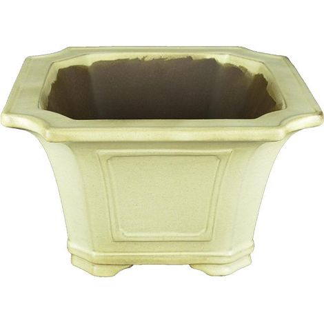 Vaso per bonsai quadrato in gres smaltato bianco 22,5x22,5x15 cm - TY120b
