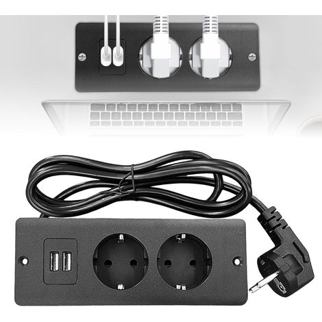 Multiprise de Bureau encastrable, Double Prise, avec 2 Ports USB et câble de 1,5 m, idéale pour Les Tables, Les Plans de Travail et Les Tables de conférence