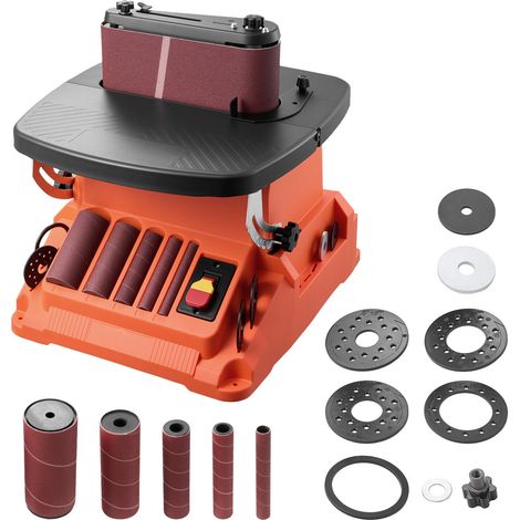 Ponceuse à Broche Oscillante d'Établi 2000 tr/min Course 16 mm, 5 Manchons 12,7 mm 19 mm 25,4 mm 38,1 mm 50,8 mm, Bande Abrasive 610 x 98 mm pour Travail du Bois, Ponçage de Meubles, Bricolage (1/5)