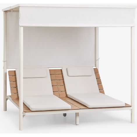 SKLUM Reclining Balinese bed made of acacia wood and steel Sirka Gardenia Weiß                                  