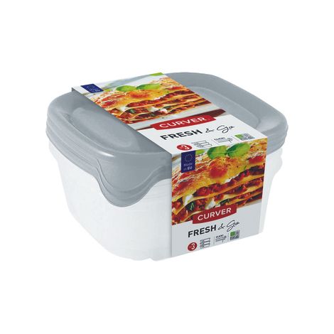 Boîte de conservation Curver® Set Square, set de 3 pieces, 800 ml, couleurs assorties menthe/gris/peche, 155x155x110 mm