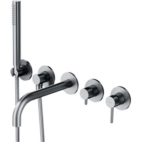 OMNIRES Y - Mitigeur de baignoire encastré, installation 5 trous, avec corps d'encastrement, avec accessoires, nickel brossé Y1237-1NI (1/2)