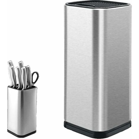 ZVD-Bloc de Couteaux, Porte-Couteau en Acier Inoxydable, Porte-Couteau de Cuisine, Porte-Couteau Carré, pour Couteaux et Ciseaux (Carré) (1/4)