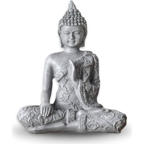 Meditationsbuddha-Statue 1 – Zen- und Feng-Shui-Dekorationsfigur – Sorgt für eine friedvolle und entspannende Atmosphäre in Ihrem Zuhause – Glücksbringer-Statue, Grau – Höhe: 12 cm (1/5)