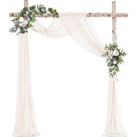 Rideau Arche Mariage en Tulle Transparent, Mariage Voilage Drapés en Mousseline Arche Tenture Décoration pour Photographie, Fête, Cérémonie, Rideau de Gaze (1/5)