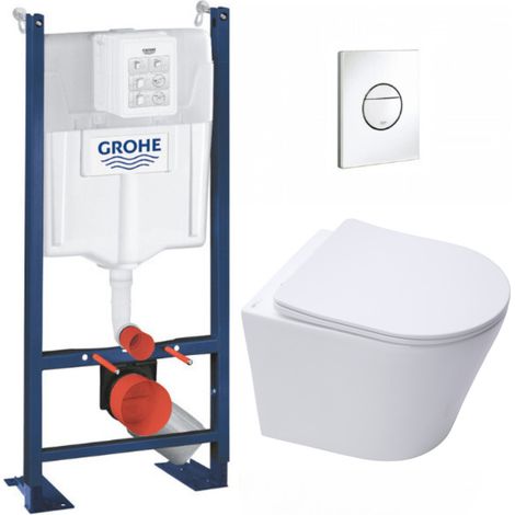 Pack WC Bâti-support autoportant + WC sans bride SAT Infinitio + Abattant softclose + Plaque blanc alpin