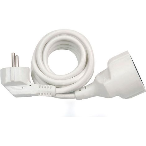 Rallonge Avec 1 Prise, 16 A 250 V, Ip20, Câble H05vv-f 3g1,5 Mm², 5 M, Blanc
