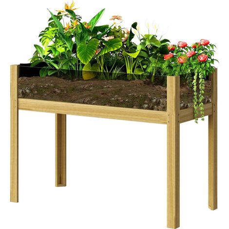 Hochbeet mit Acrylplatten, erhöhtes Kräuterbeet mit Ablauflöcher, Pflanzkasten aus Holz, wetterbeständig Gemüsebeet, Gartenbeet, Pflanzbeet für Garten, Balkon, 110 x 50 x 80 cm Naturholz
