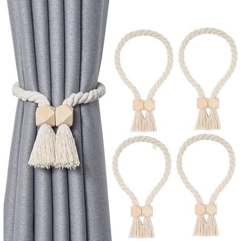 4 Pièces Embrasses de Rideaux,Attache Rideaux, Supports de Rideaux en Coton tressé à la Main, Embrasses Rideaux Décorer pour Bureau, Domicile, Hôtel (1/4)