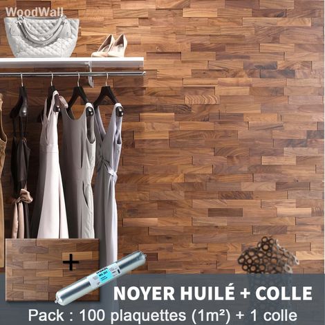 Parement Bois Noyer Huilé 200mm + 1 Colle WoodWall - 1m²