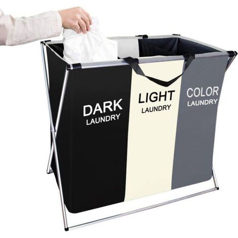 Grand Panier à Linge Pliable 3 Compartiments avec poignée 155L pour Salle de Bain Chambre à Coucher Maison 68x 38 x 60 cm (1/5)