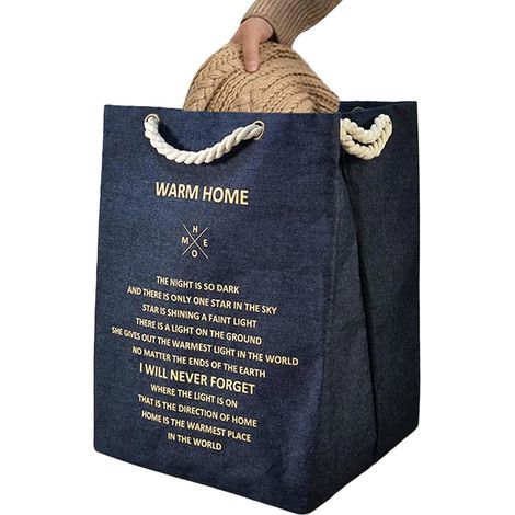 Bolsa de lavandería de tela - Cesta resistente que ahorra espacio, bolsa de almacenamiento de lona reforzada azul marino, caja de ropa plegable e impermeable, asas de transporte resistentes Para el h (1/5)