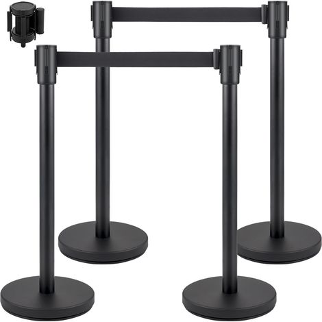 VEVOR Paletto di Controllo della Folla, Set di 4 Pezzi Paletto, Set di Paletto con Cintura Retrattile Nera 2 m, Set Barriera di Controllo Linea con Base in Cemento e Metallo, Set di Pali 4 Pezzi