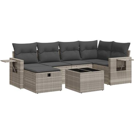 vidaXL Set Divani da Giardino 7pz con Cuscini Grigio Chiaro Polyrattan (1/5)