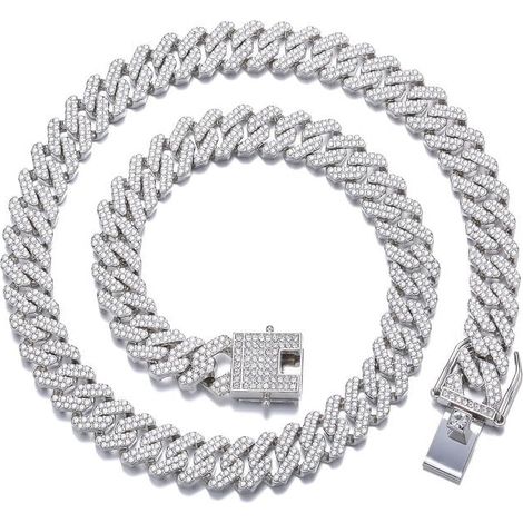 Chaîne cubaine pour homme, collier cubain Miami orné de diamants, bijou hip-hop bling-bling pour femme, argent, 50 cm (1/5)