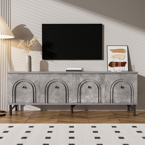 Mobile TV 160 cm con 4 ante, maniglie rotonde, cerniere a serraggio morbido, design di tendenza, mobile TV scandinavo - per soggiorno o camera da letto - Grigio (1/5)
