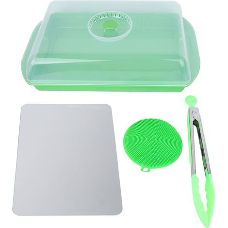 Planche à décongeler multifonctionnelle, plateau de décongélation avec couvercle et bac récupérateur de graisse, pinces alimentaires, ensemble de brosses en silicone (1/5)