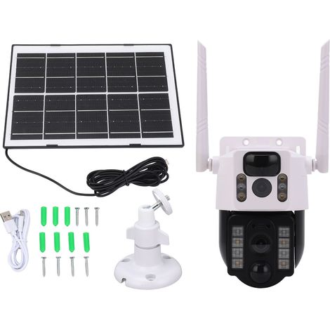 Ortviai Caméra de Sécurité Solaire 4G 2K PTZ Extérieure à Double Objectif avec Panneau Solaire 7,5 W