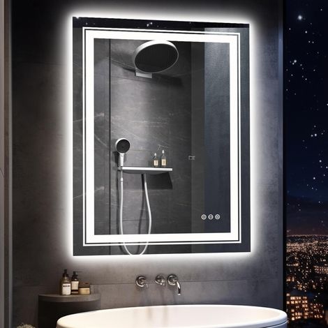 Specchio da Bagno con LED Luce Retroilluminato + Frontale Specchio Smart Rettangolare 70x90cm