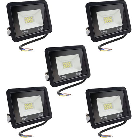 Focos LED de exterior de 10 W (5 unidades), iluminación de seguridad impermeable IP66, con cable de 25 cm, focos ultrabrillantes de 850 lúmenes, luz blanca cálida de 3000 K. (1/5)