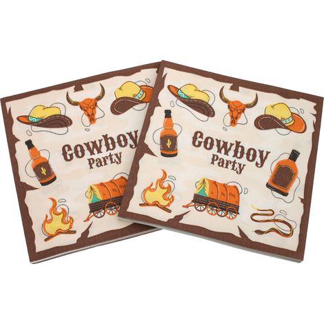 Lot de 40 serviettes en papier colorées - Serviettes style western cowboy, anniversaire, mariage, décoration de table, réunion de famille[NX] (1/5)