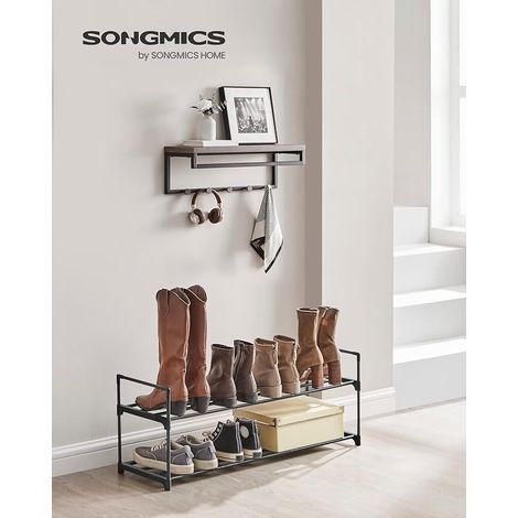 Étagère à Chaussures de 2 Niveaux, Porte-chaussures en Métal pour 10 Paires de Chaussures, pour Salon, Entrée, Couloir et Vestiaire, 92 x 30 x 33 cm, Noir (1/5)