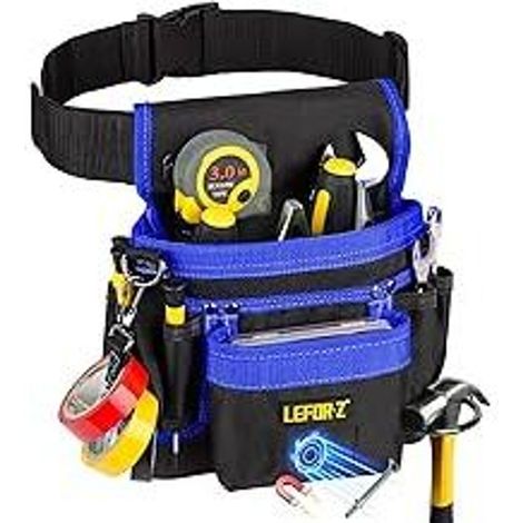 Ceinture porte-outils magnétique à 14 poches, pour homme, avec sacoche amovible et réglable, idéale pour électriciens, charpentiers et ouvriers du bâtiment. Noir/bleu.