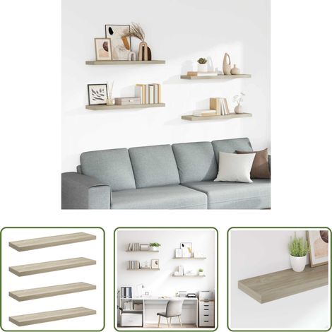 Wandregal Eiche -  Schwebende Wandregale 4 Stk. Eichefarben 90x23,5x3,8 cm MDF (1/5)