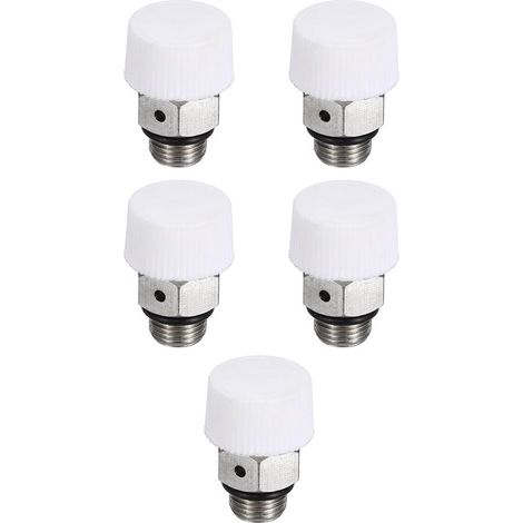 Lot de 5 purgeurs d'air manuels pour radiateur, filetage mâle 1/8" BSP, Blanc et argent (1/4)