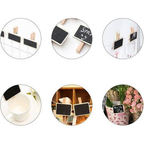 Mini Tableau Noir en Bois Rectangle 50 Pièces avec Clip - Panneau d'Affichage Ardoise pour Etiquette Prix et Marque Place Aucuneary (1/5)