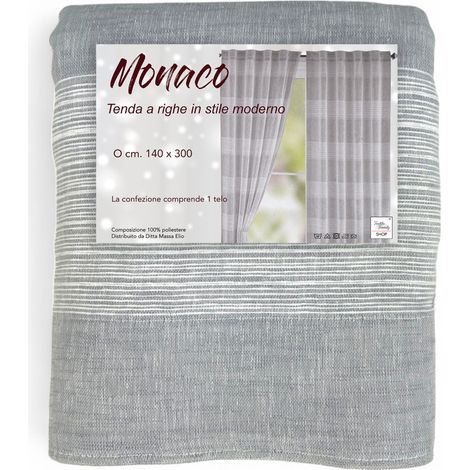 Tenda Monaco Grigia - Pannello 140x300 cm Righe Moderne - Fettuccia Universale per Bastoni o Binari