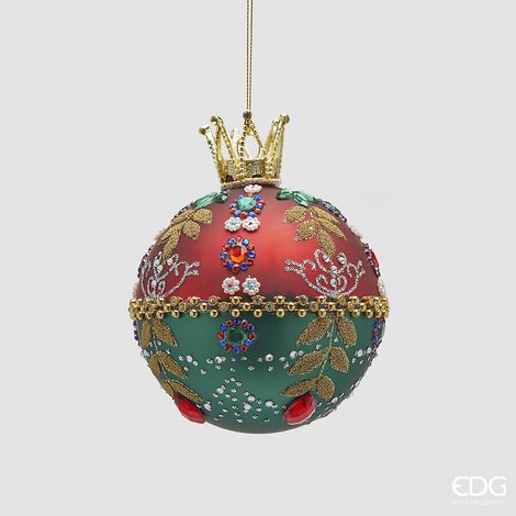 EDG Enzo De Gasperi Addobbo Palla Boheme di Natale H 13 Cm D 10 Cm Green Red
