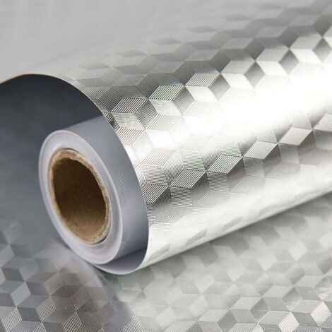 Papier D'aluminium Autocollant Auto-Adhésif Papier Peint en Feuille Dargent Cuisine Autocollants Aluminium Rouleau imperméables et résistants à l'huile Rhombe 40x500cm,1 pcs 56Vingt (1/5)