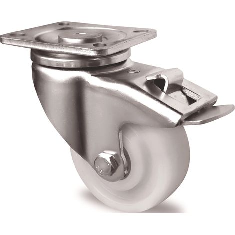 Roulette pivotante forte charge D.125mm Ch.700kg avec frein PA 100x85mm blanc TECWERK (1/2)