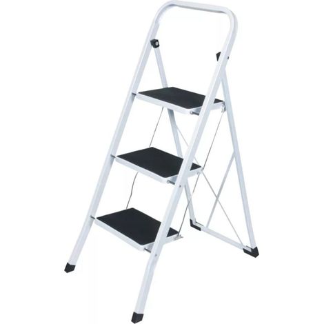 Sgabello Scala Scaletto in Metallo Tappetini Antiscivolo Stefy 3 Gradini