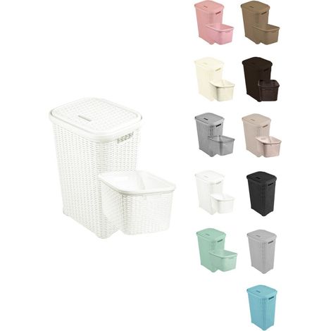 Cesto Ropa Sucia Pongotodo con Tapa y Asas Cesta Colada Plástico Ratán Cubo Ropa Sucia Ventilado Baño Dormitorio 38L/60L