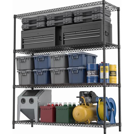 Étagère en métal à 4 niveaux pour charges lourdes, jusqu'à 1198,56 kg, étagère de rangement extra solide pour garage, atelier, cave, entrepôt, espace commercial et débarras, noir foncé, 45 x 150 (1/5)