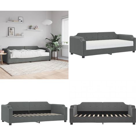 Divano Letto con Materasso Grigio Scuro 80x200 cm in Tessuto - Materasso in schiuma - Letto da giorno