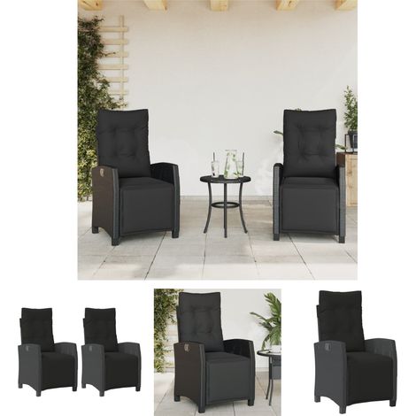 The Living Store Gartensessel mit Fußteil 2 Stk. Verstellbar Schwarz Poly Rattan - Gartenstühle (1/5)
