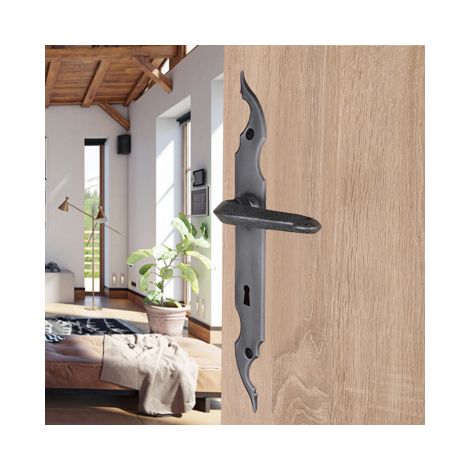 Ouvre&Déco – Poignée de porte d'entrée CELTIQUE – Fer forgé patiné – Entraxe 195 mm – Pour portes de 35 à 40 mm d'épaisseur