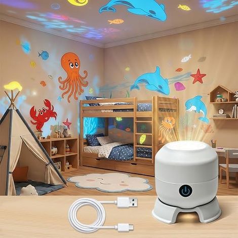 Rotating LED Floodlight, 360° Swivel Ocean Projector Rechargeable Colorful Rotating Projection Light USB Powered for Bedroom, Living Room, Bathroom (Ocean) (1/5)