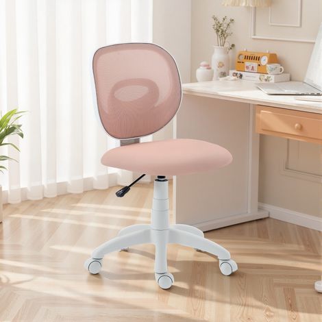 Silla de oficina ergonómica con respaldo en C, asiento acolchado, respaldo de malla, plástico rosa (1/5)