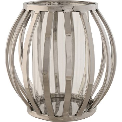 Photophore argenté moderne en acier et verre chromé design - argent chromé et verre transparent (1/4)