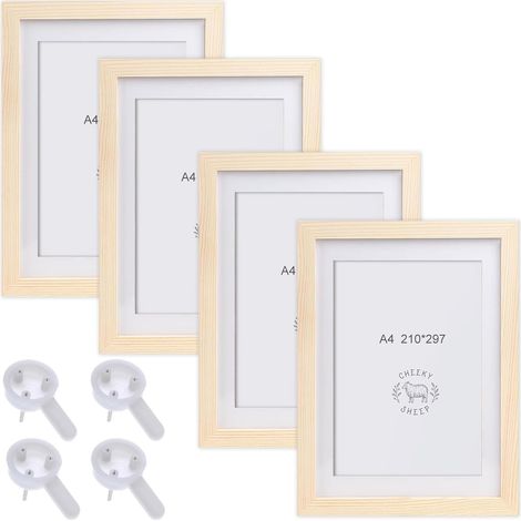 Cadre photo A4 - Lot de 3/4 cadres photo en bois - 21 x 30 cm - En MDF - À suspendre - En plexiglas incassable - Idéal pour le collage des portraits et certificats (4) (1/5)