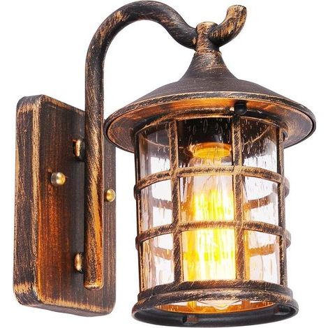 Applique murale antique, applique extérieure étanche, ampoule E27, verre et aluminium, IP44, éclairage mural vintage pour cour, jardin, patio ou couloir (Couleur : Marron) (1/5)